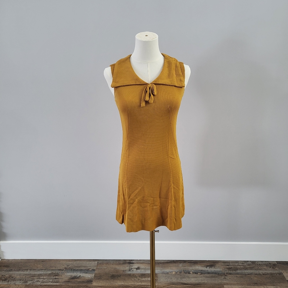 Vintage 60s 70s Mod Mini Dress Mustard A-Line Joyce Palmer XS